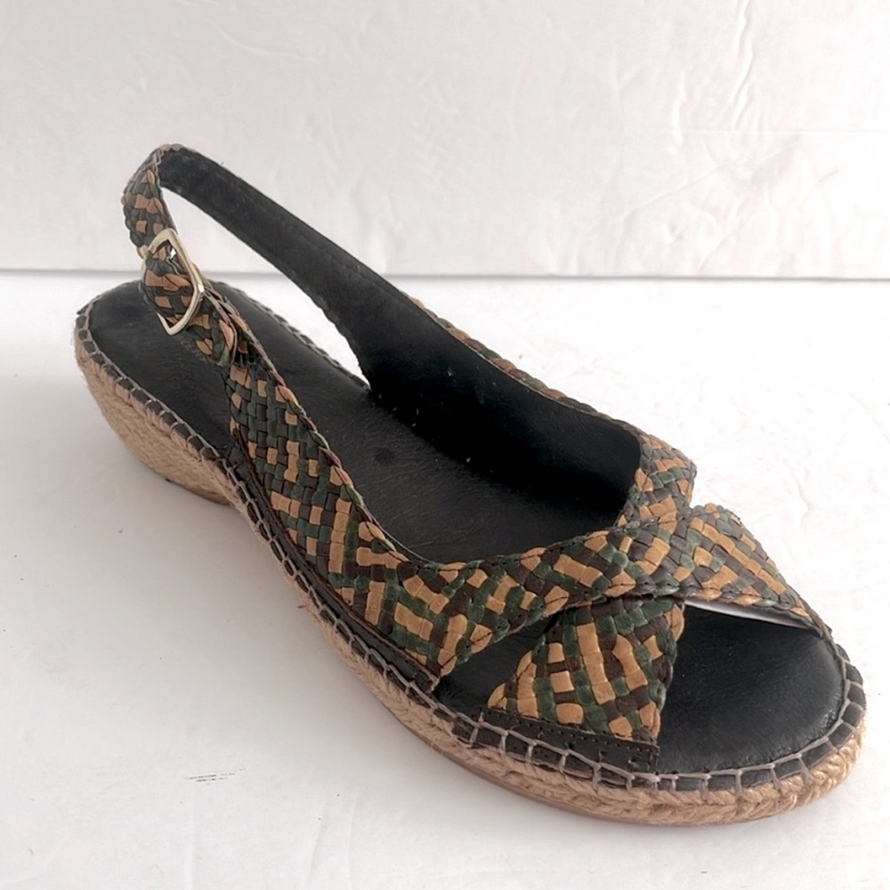 ERIC MICHAEL Shoes Leather Basket Weave Slingback Sandals Size 41 fits 9US